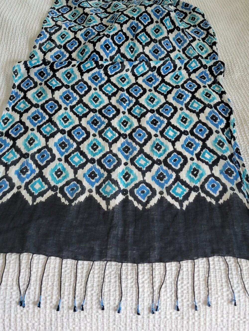 Very Large Scarf By Tommy Bahamas Blue & Teal Patterned,72X26
